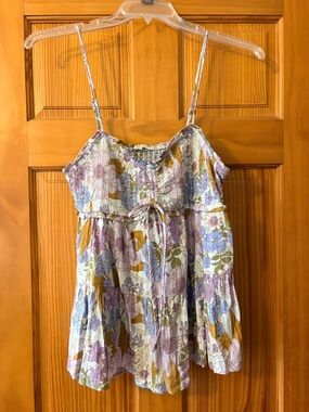 AE Smocked Floral Tank Top - Lavender, Blue & Olive
